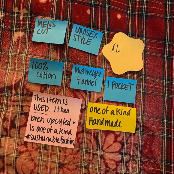 Handmade Floral Flannel Shirt Unisex Size XL XXL Bleached Plaid Button Down Red - Picture 6 of 8